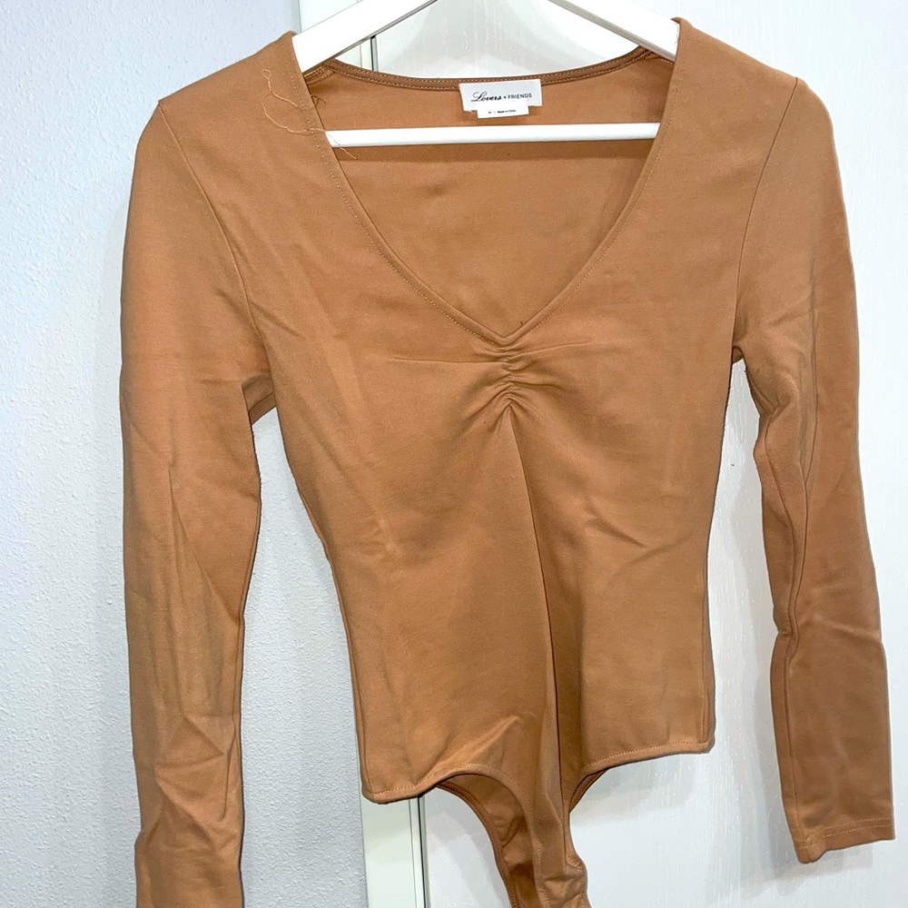 Lover and Friends Tan V-Neck Bodysuit - Size XS